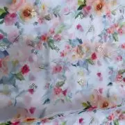 White Multicolour Print With Buti Work On Glass Organza Fabric