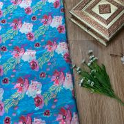 Sky Blue floral Print With Buti Work On Glass Organza Fabric