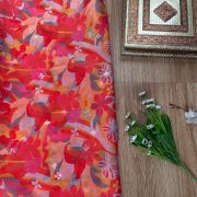Orange floral Print With Buti Work On Glass Organza Fabric