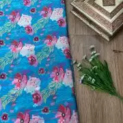 Sky Blue floral Print With Buti Work On Glass Organza Fabric