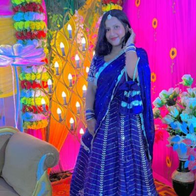 Blue organza satin with heavy daman style zari and sequin embroidery Lehenga set