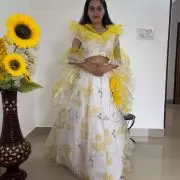 Lemon Yellow floral Print and Gold Foil Detailing Lehenga Set With Dupatta