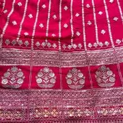 All Over Gold Sequin Embroidery With Heavy Border On Pink Georgette Fabric