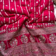 All Over Gold Sequin Embroidery With Heavy Border On Pink Georgette Fabric