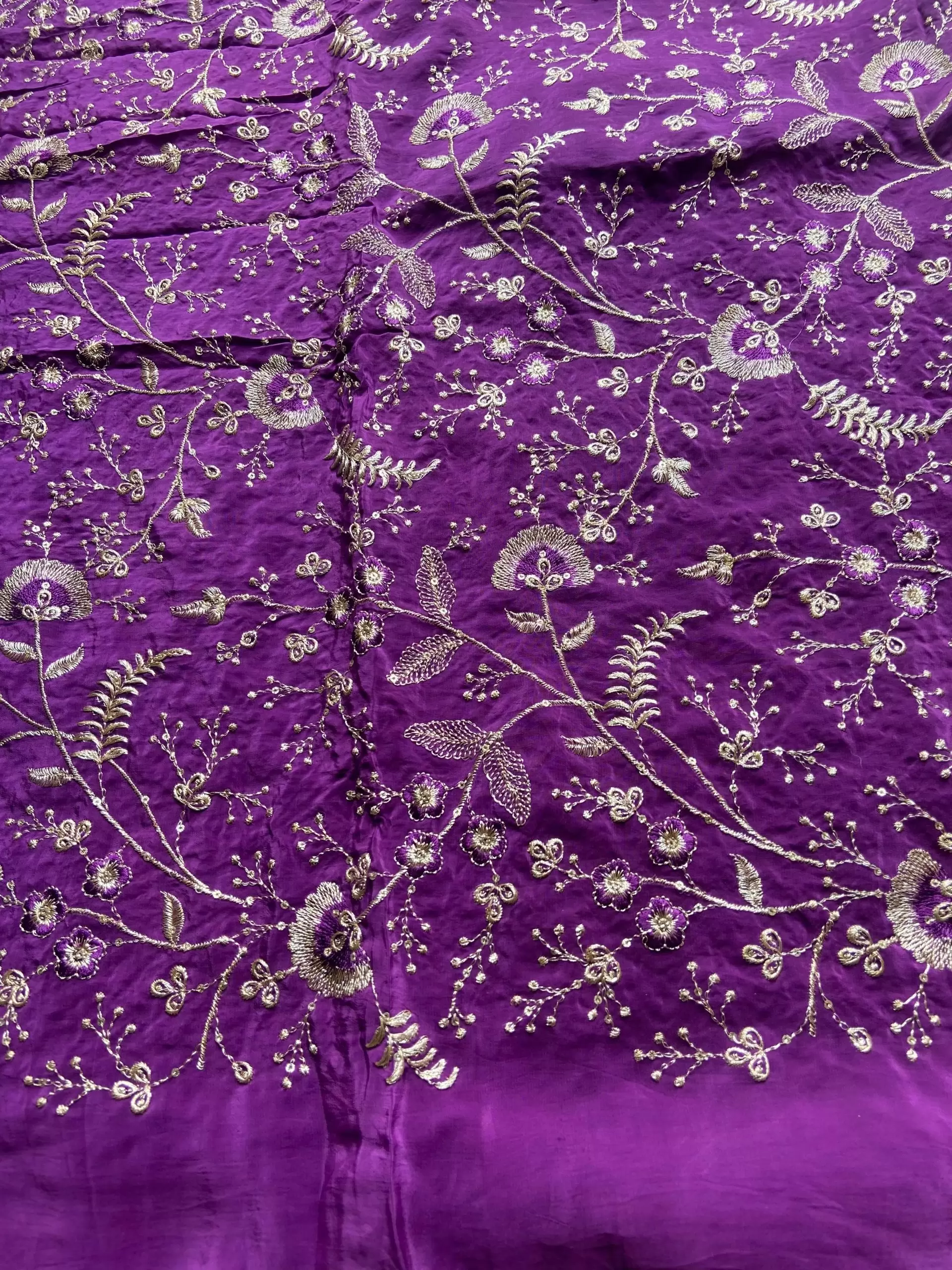 All over zari Embroidery in dark purple pure Crepe fabric
