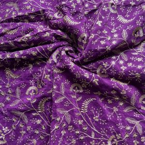 All over zari Embroidery in dark purple pure Crepe fabric
