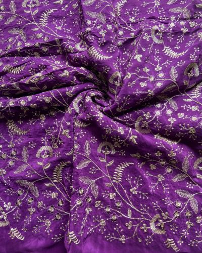 All over zari Embroidery in dark purple pure Crepe fabric