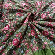 Multicolor Floral Thread and Sequin Embroidered on Green Pure Georgette Fabric