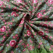 Multicolor Floral Thread and Sequin Embroidered on Green Pure Georgette Fabric