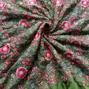 Multicolor Floral Thread and Sequin Embroidered on Green Pure Georgette Fabric