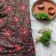 Multicolor Floral Thread and Sequin Embroidered on Purple Pure Georgette Fabric