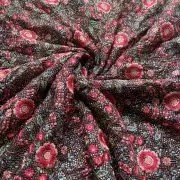 Multicolor Floral Thread and Sequin Embroidered on Purple Pure Georgette Fabric