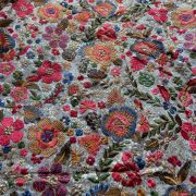 Multicolor Floral Thread and Sequin Embroidered on White Pure Georgette Fabric