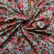 Multicolor Floral Thread and Sequin Embroidered on White Pure Georgette Fabric