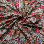 Multicolor Floral Thread and Sequin Embroidered on White Pure Georgette Fabric