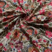 Multicolor Floral Thread and Sequin Embroidered on White Pure Georgette Fabric