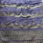 Pure georgette daman embroidered fabric in mauve purple