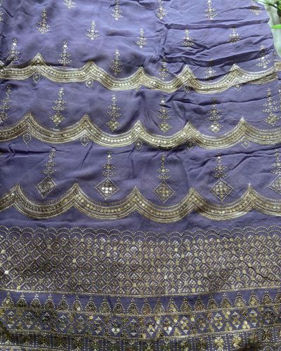 Pure georgette daman embroidered fabric in mauve purple
