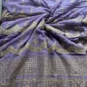 Pure georgette daman embroidered fabric in mauve purple