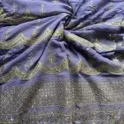 Pure georgette daman embroidered fabric in mauve purple