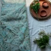 Multicolor abstract Sequin and Gota Embroidered on Sky Blue Pure chinon Fabric