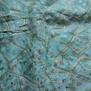 Multicolor abstract Sequin and Gota Embroidered on Sky Blue Pure chinon Fabric