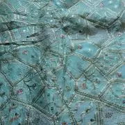 Multicolor abstract Sequin and Gota Embroidered on Sky Blue Pure chinon Fabric