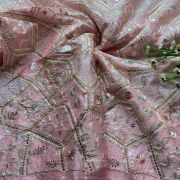 Multicolor abstract Sequin and Gota Embroidered on Pink Pure chinon Fabric