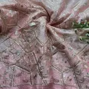 Multicolor abstract Sequin and Gota Embroidered on Pink Pure chinon Fabric