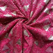 Triangular pattern heavy sequin and zari embroidered Rani Pink Pure crepe fabric