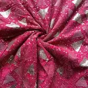 Triangular pattern heavy sequin and zari embroidered Rani Pink Pure crepe fabric