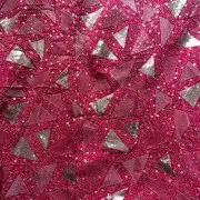 Triangular pattern heavy sequin and zari embroidered Rani Pink Pure crepe fabric
