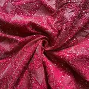 Triangular pattern sequin and zari embroidered Rani Pink Pure crepe fabric