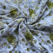 Multicolor abstract Sequin and Gota Embroideredon Green Pure chinon Fabric