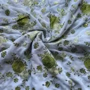 Floral green shaded thread Embroidery on white Pure Georgette Fabric