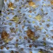 Floral Yellow shaded thread Embroidery on white Pure Georgette Fabric