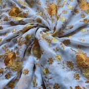 Multicolor abstract Sequin and Gota Embroidered on Yellow Pure chinon Fabric