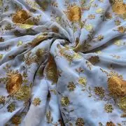 Floral Yellow shaded thread Embroidery on white Pure Georgette Fabric