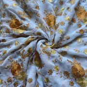 Multicolor abstract Sequin and Gota Embroidered on Yellow Pure chinon Fabric