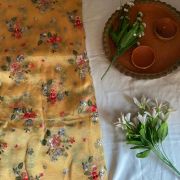 Multicolour Floral Thread and Sequin Embroidery on Yellow Pure Organza Fabri