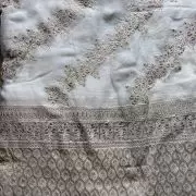 Heavy zari embroidery with stripe pattern on white georgette fabric