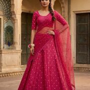 Pink Lehenga Style with Buti Design – Crush Tissue Silk Fabric