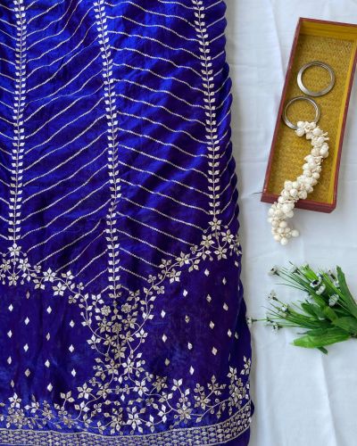 Blue lehenga style with heavy daman style organza satin fabric