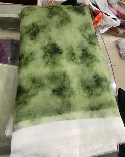 Oliver Green Lehenga Style With Tie & Dye Shibori Printed and Gold Foil Embroidery Organza Fabric