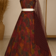 Multicolour lehenga style with tie & dye shibori printed and gold foil embroidery on organza fabric