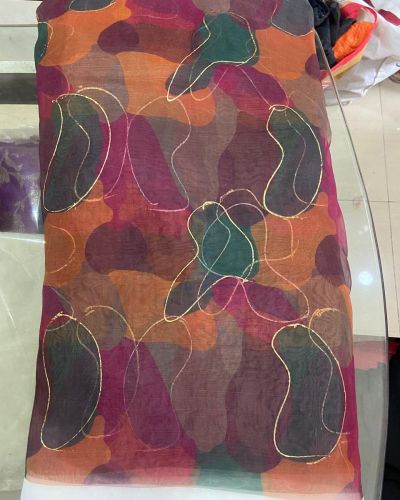 Multicolour lehenga style with tie & dye shibori printed and gold foil embroidery on organza fabric