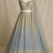 Lehenga Style With All Over Stripes Srquin Embroidery On Creme To Powder Blue Shaded Pure Georgette Fabric