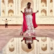 Ivory multi coloured heavy thread and sequin embroidered lehenga with hand embroidered details