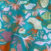 Aqua blue printed georgette fabric with multi colour floral pattern