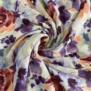 Lavender printed georgette fabric with multi colour floral pattern